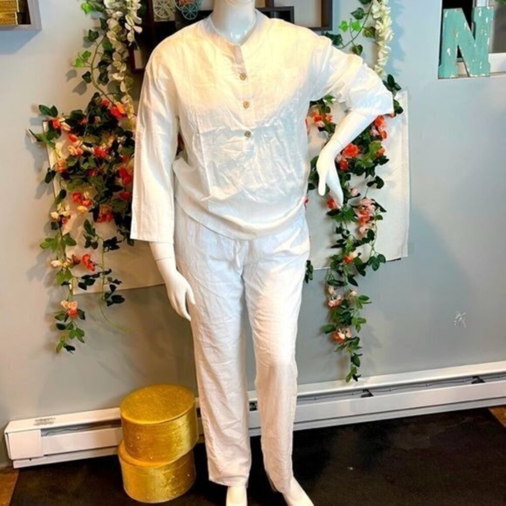 Beach Set Loungewear‎  Minimalist Cotton Two Piece Pants Set Size Large refI030